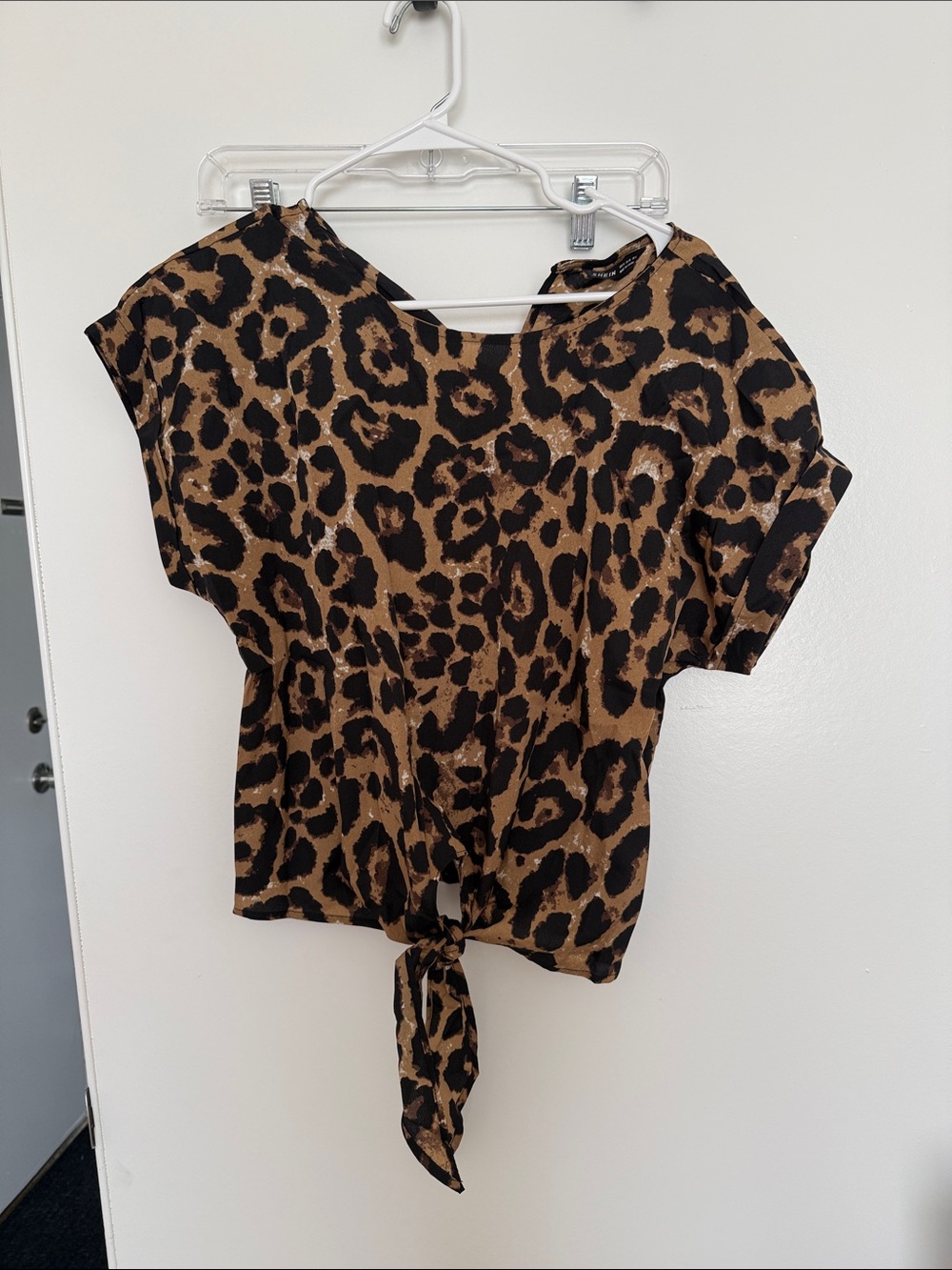 SHEIN Leopard Tie-Knot Women's Blouse - Brown & Black
